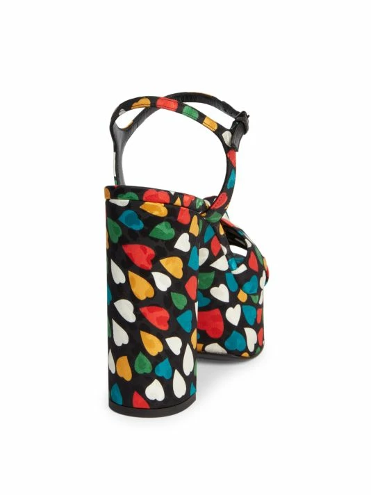 Buy ๐ฅ Saint Laurent Bianca Heart-Print Silk Platform ๐ฉด Sandals โ - Image 3