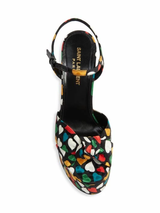 Buy ๐ฅ Saint Laurent Bianca Heart-Print Silk Platform ๐ฉด Sandals โ - Image 5