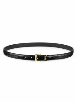 Best Sale ❤️ Saint Laurent Croc-Embossed Leather Logo Belt ✔️