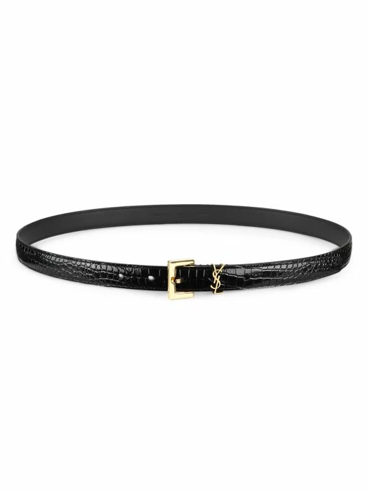 Best Sale ❤️ Saint Laurent Croc-Embossed Leather Logo Belt ✔️
