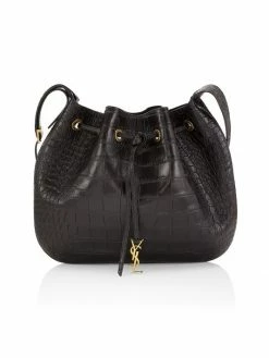 Best deal 🥰 Saint Laurent Medium Seau Flat Croc-Embossed Leather Shoulder Bag 🌟