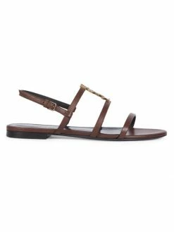 Outlet 😀 Saint Laurent Cassandra Leather Slingback 🩴 Sandals Nero 🤩