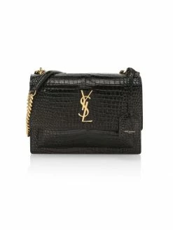 Budget ✨ Saint Laurent Medium Sunset Croc-Embossed Leather Shoulder Bag 😉