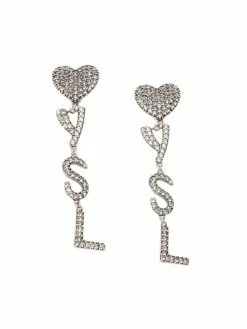 Best deal 🔔 Saint Laurent Monogram Heart Crystal Drop Clip Earrings ⌛