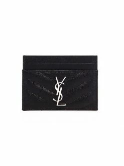 Deals 💯 Saint Laurent Monogram Matelassé Leather Card Case Coal 🎁