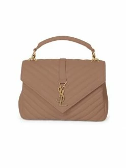 Cheapest ❤️ Saint Laurent Medium Collège Matelassé Leather Bag Taupe ❤️
