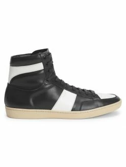 New ❤️ Saint Laurent Court Classic Leather High-Top 👟 Sneakers For Men Black White 🌟