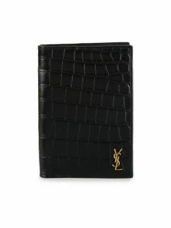 Flash Sale 👍 Saint Laurent Croc-Embossed Leather Bi-Fold Wallet For Men 😀