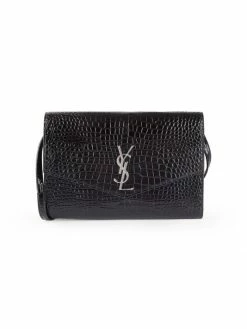 Budget 🧨 Saint Laurent Cassandra Croc-Embossed Patent Leather Wallet-On-Strap 😀
