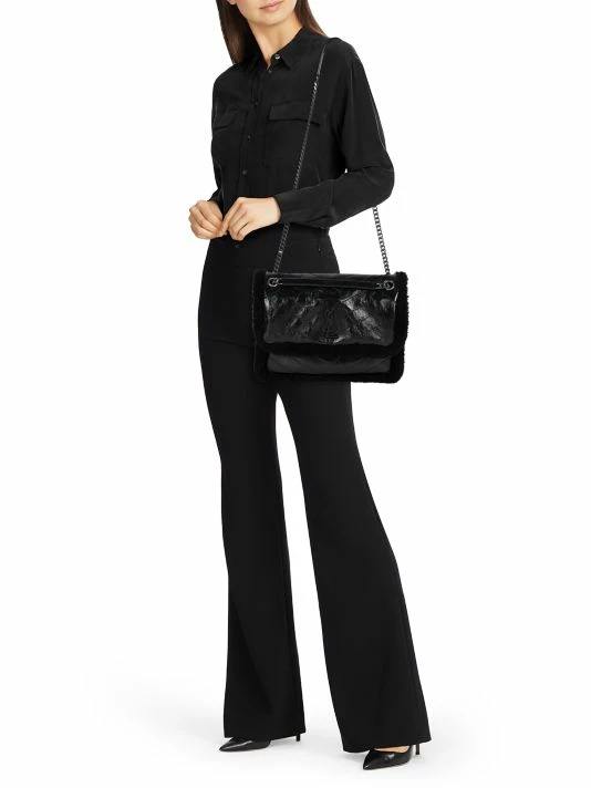 Cheap โ๏ธ Saint Laurent Medium Niki Shearling-Trimmed Leather Shoulder Bag ๐ - Image 2