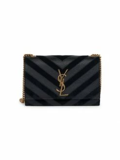 Deals 😍 Saint Laurent Small Kate Chain Monogram Chevron Suede & Leather Shoulder Bag 😀