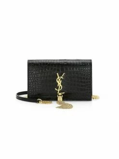 Promo 🔥 Saint Laurent Kate Tassel Croc-Embossed Leather Shoulder Bag 👏