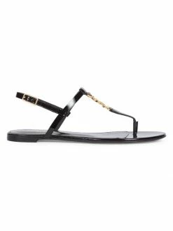 Discount ✔️ Saint Laurent Cassandra Patent Leather Slingback Thong 🩴 Sandals 🎁