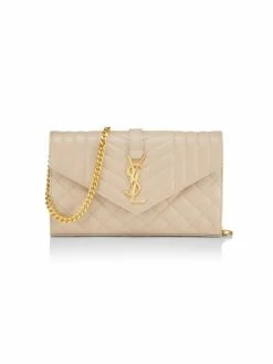 Deals 😉 Saint Laurent Envelope Monogram Matelassé Leather Wallet-On-Chain Khaki 🎉
