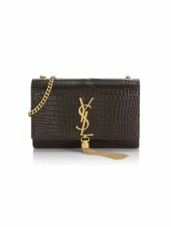 Promo 🎉 Saint Laurent Small Kate Crocodile-Embossed Leather Shoulder Bag With Tassel Noir 👏