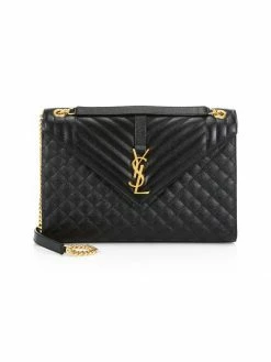 Flash Sale 🤩 Saint Laurent Large Envelope Monogram Matelassé Leather Shoulder Bag Black 🤩
