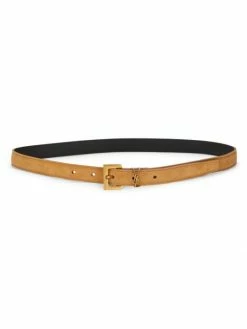 Discount 💯 Saint Laurent Logo Skinny Suede Belt Sea Pebble ❤️